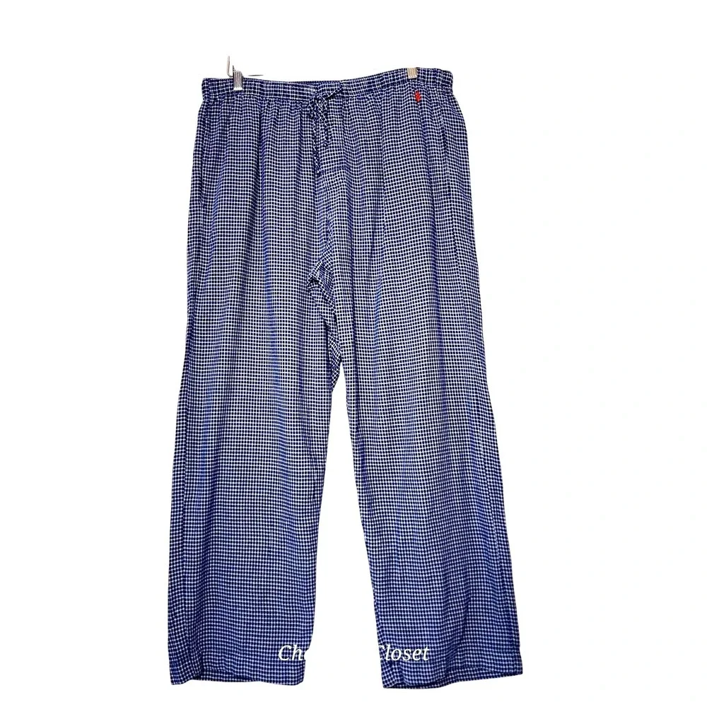 Polo‎ Ralph Lauren Mens Pajama Pants L Blue Gingham Cotton Lounge Sleepwear